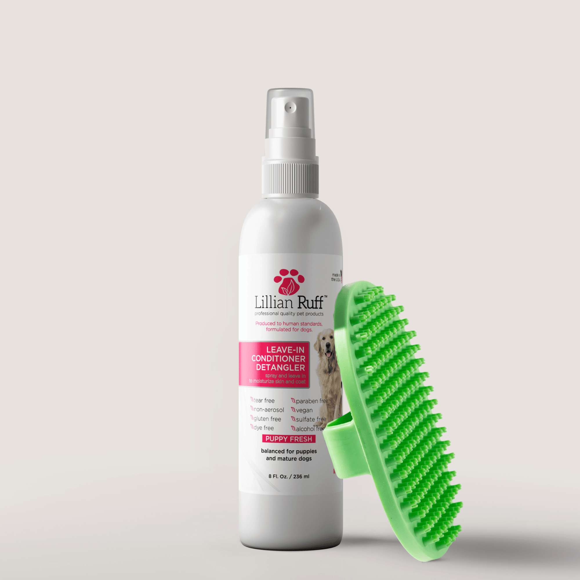Leave - in Conditioner & Detangler 8oz With Bath Brush - Best Dog Shampoo