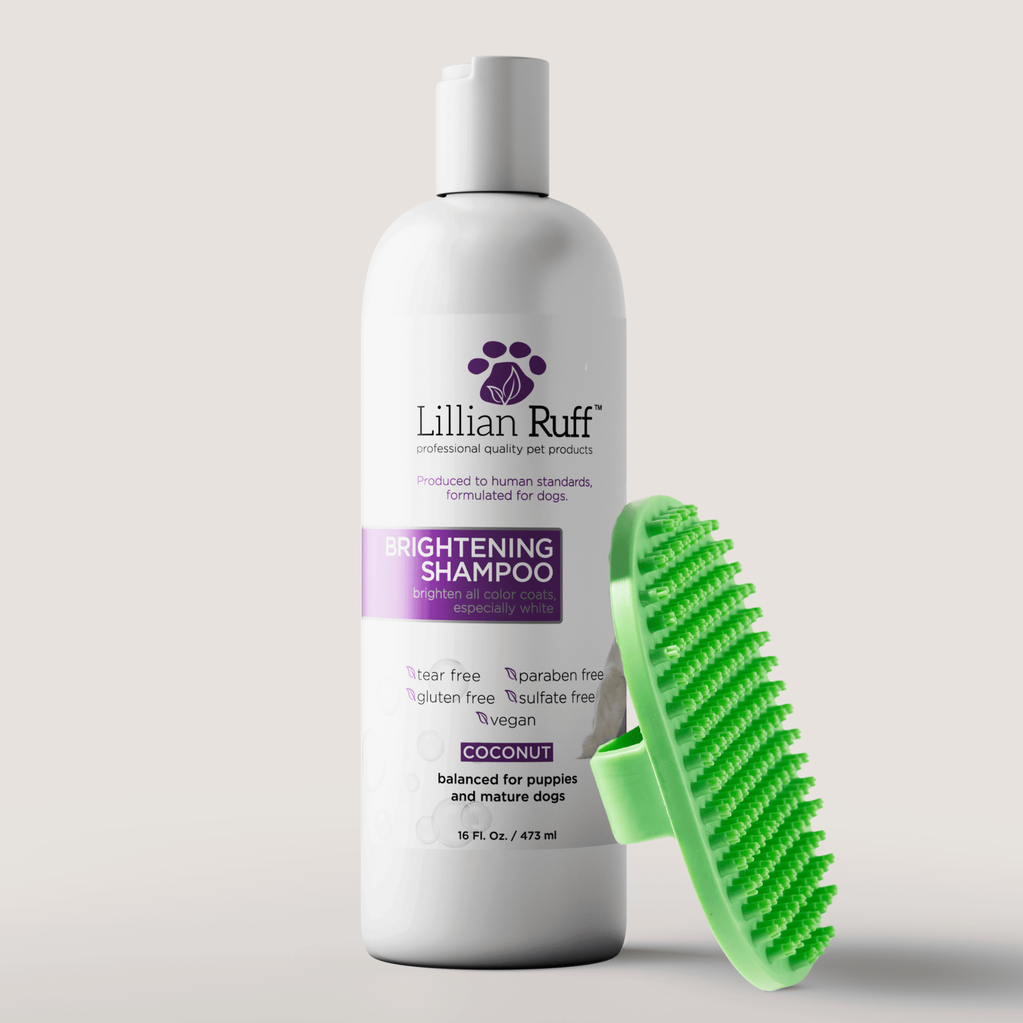 Brightening & Whitening Shampoo (16oz with Bath Brush) - Best Dog Shampoo